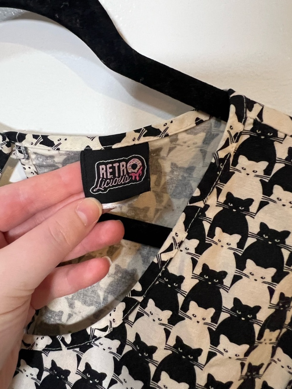 Retrolicious Black & Cream Cat Pattern Dress
